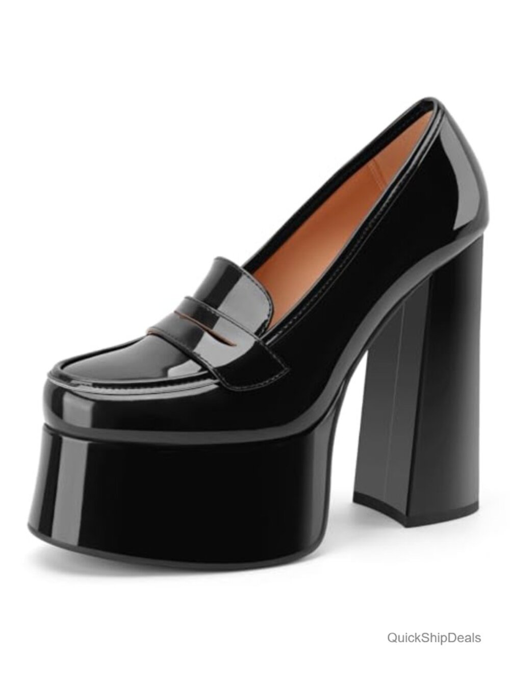 Platform Loafers Chunky Heel Slip On Pumps Faux Leather